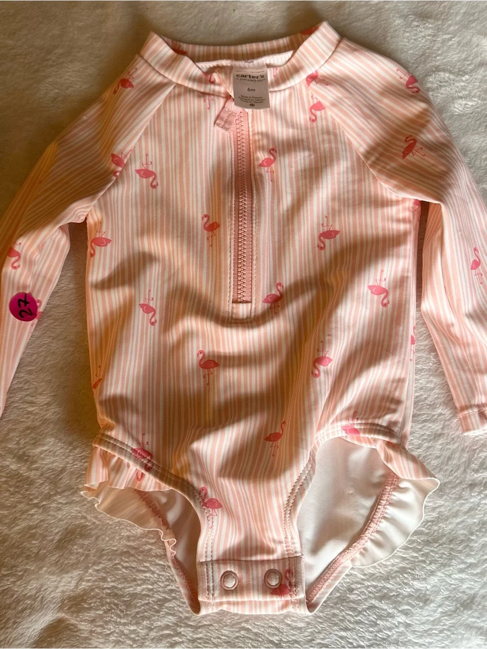 Carter's Pink Stripe Flamingo Long-Sleeve Swim Rashguard